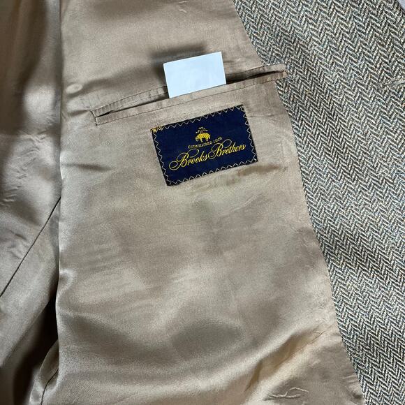 Brooks Brothers Sport Coat, Men 48R Gold Silk Wool Herringbone Academia - Picture 11 of 11